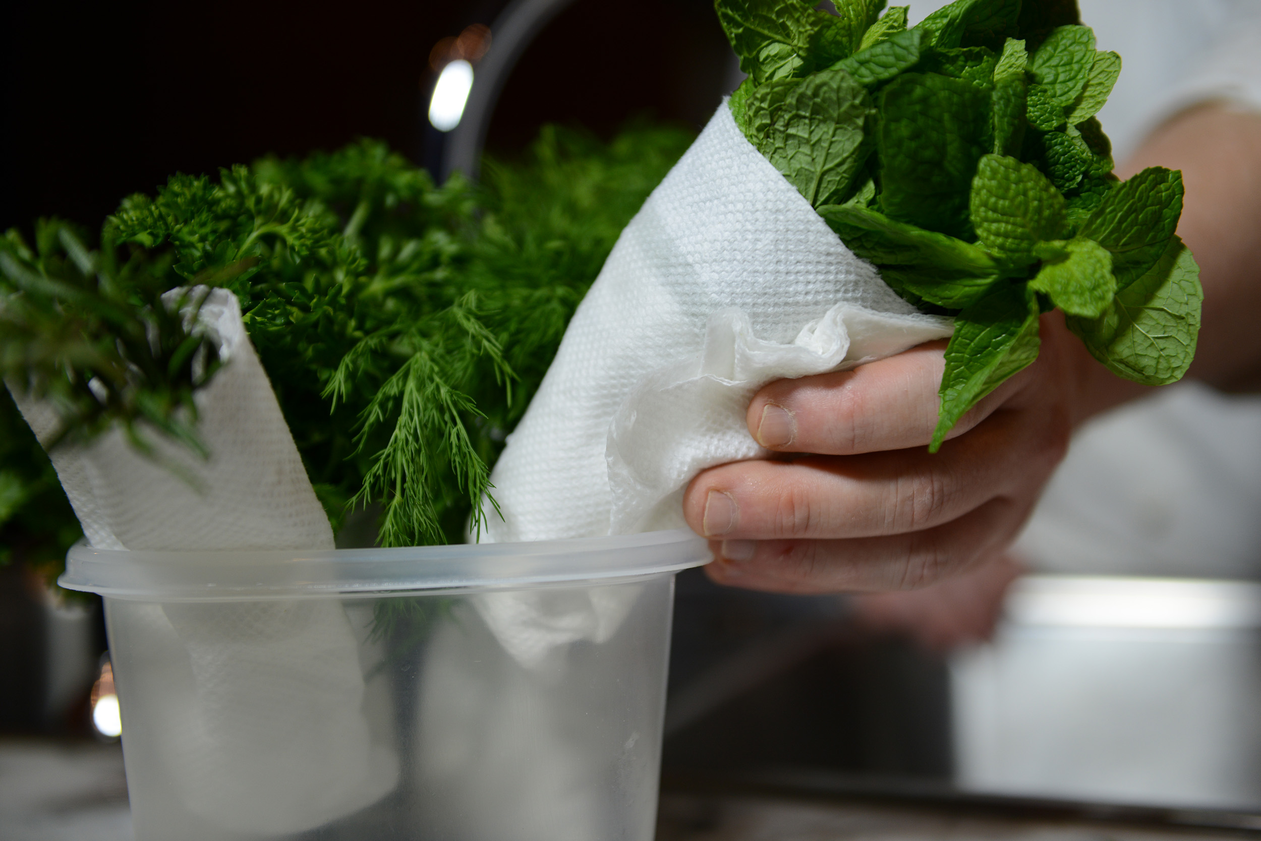 Fresh herbs demonstrated by a chef