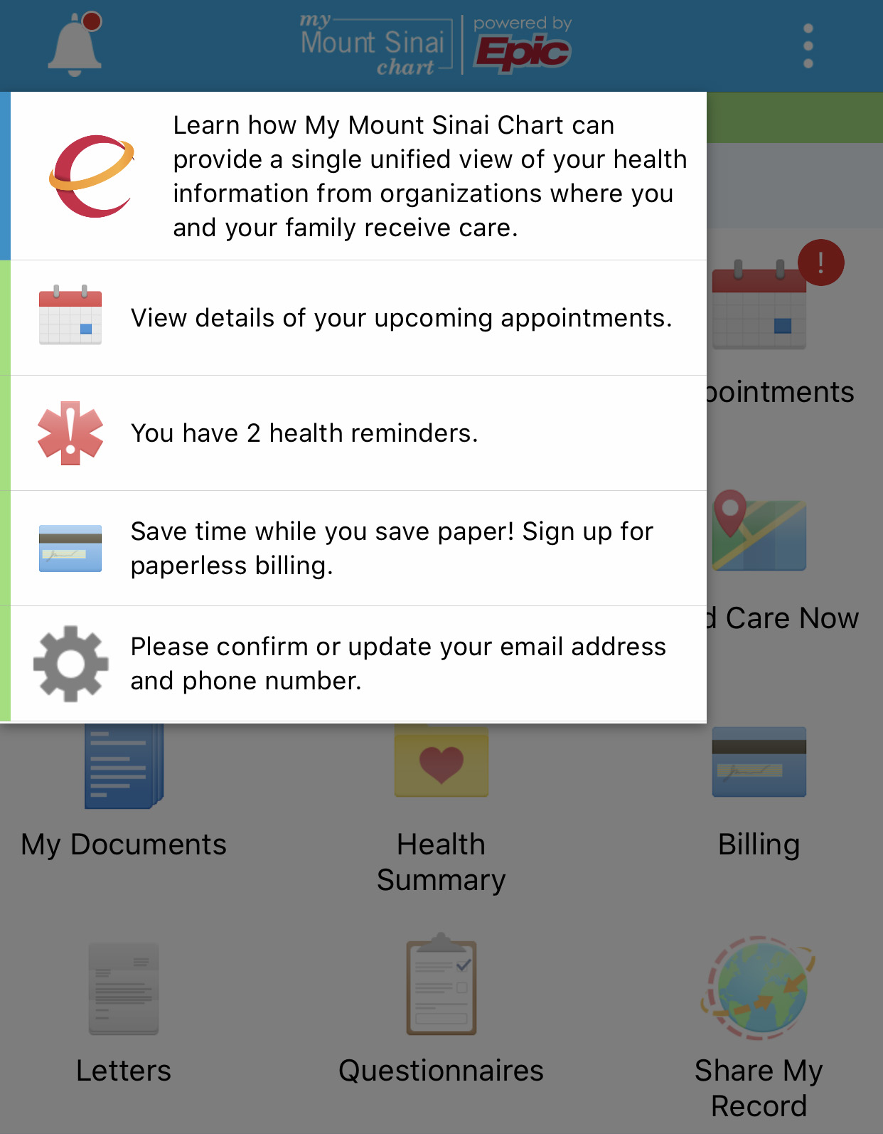 Appointment Icon on MyChart App