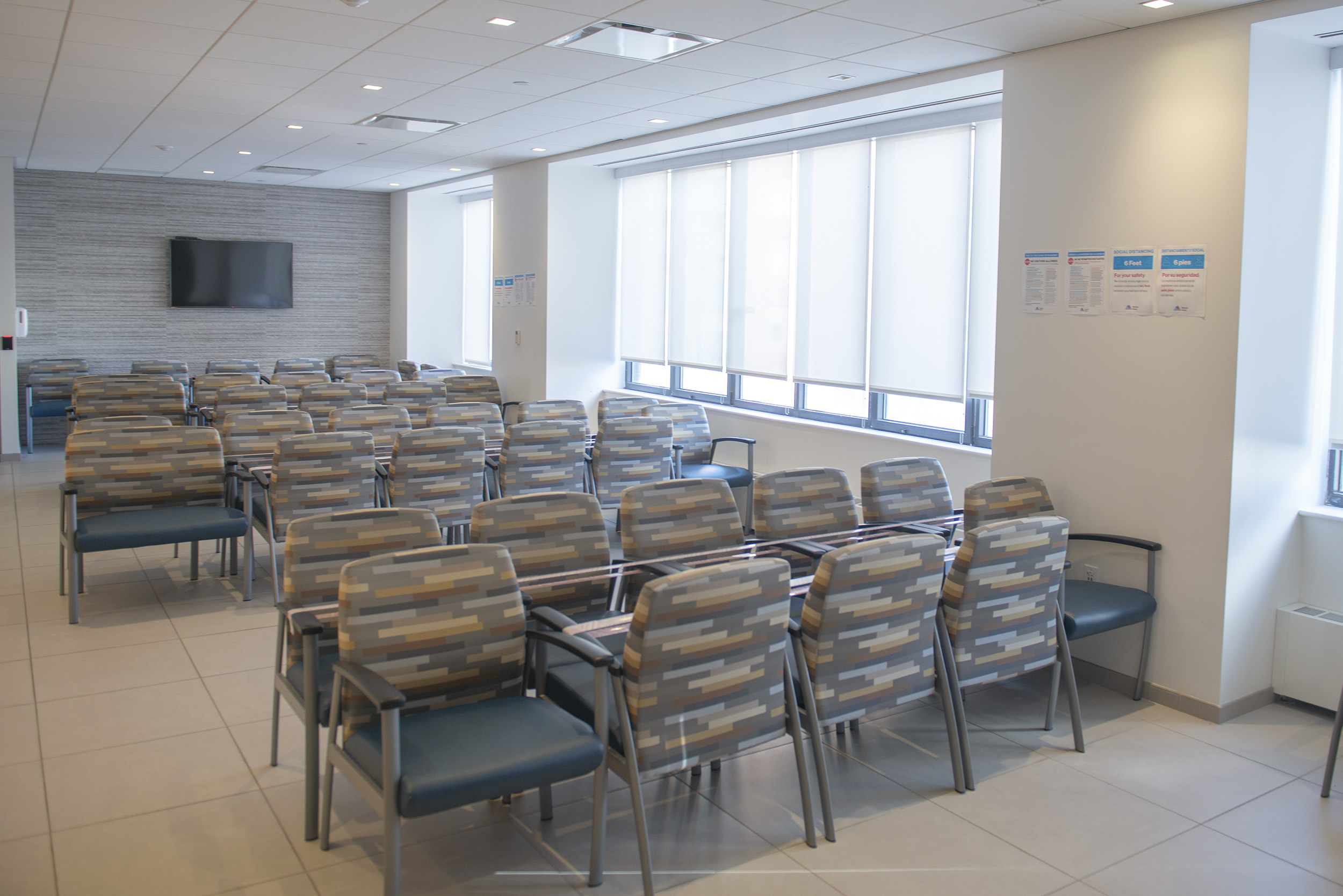 Socially distanced waiting area chairs