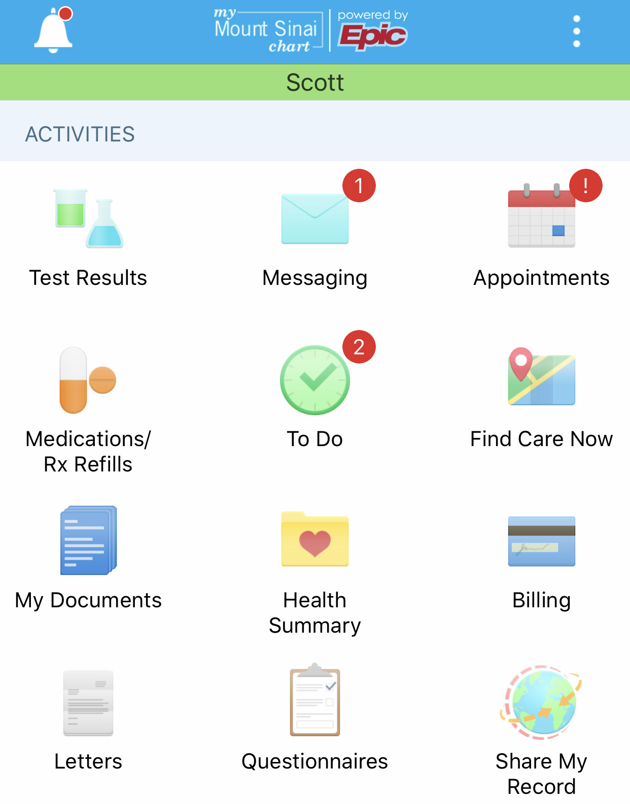 Appointment Icon on MyChart App